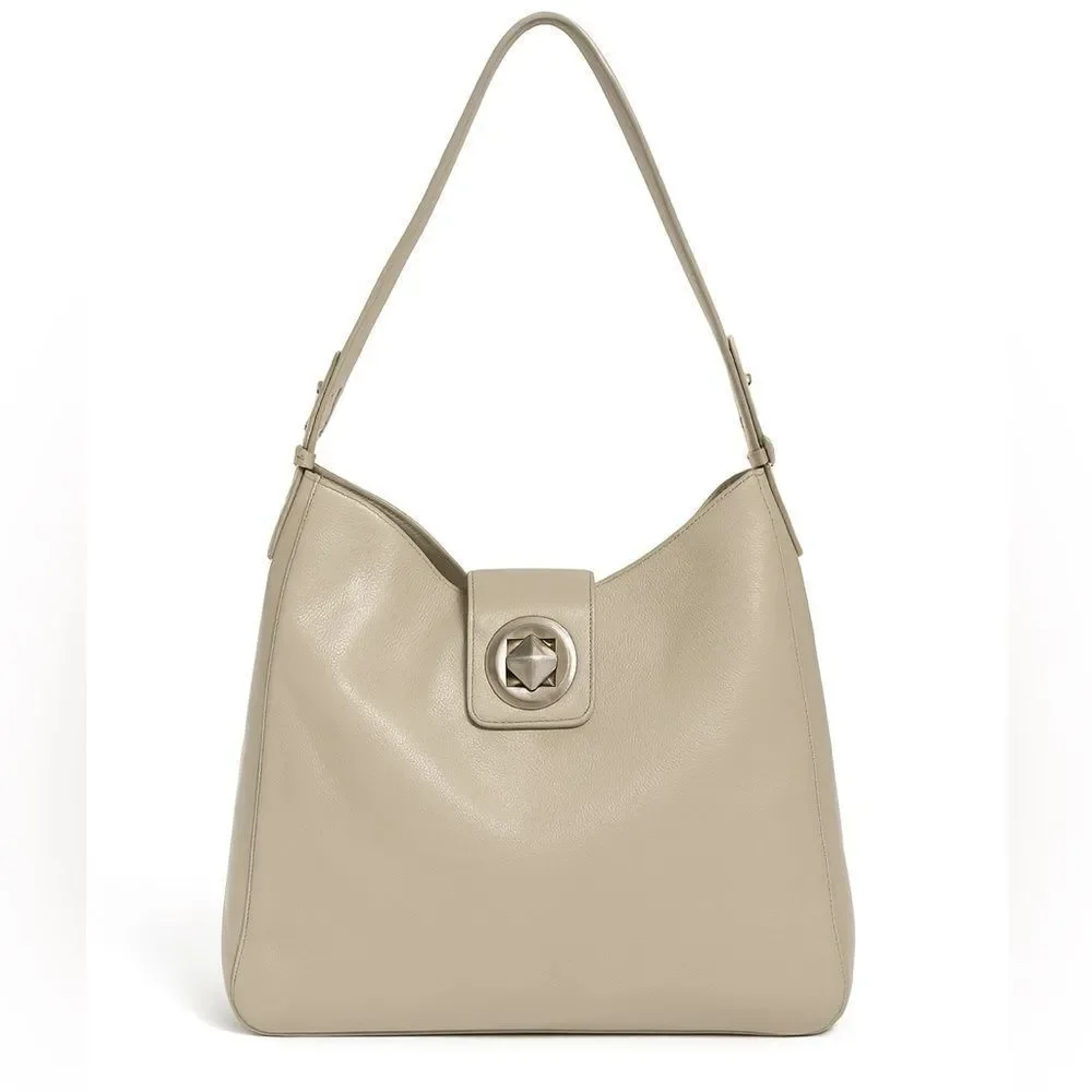 Kate Spade Gray Pebbled Leather Hobo Shoulder Bag Turnlock Purse